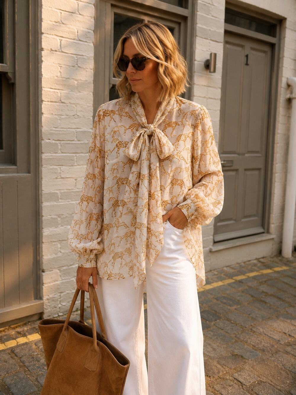 Show Me Your MuMu Taylor Leopard Tunic Semi Sheer Tie Neck Blouse Animal Print